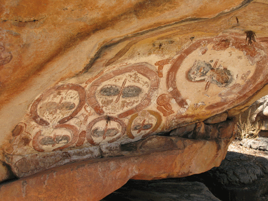 The rivers cliff faces contain  Indigenous Australian art known as Bradshaw paintings Kind Edward River 